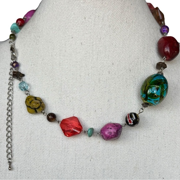 Vintage Multicolor Beaded Necklace Statement Art Glass Turquoise Boho Chunky - Picture 2 of 6
